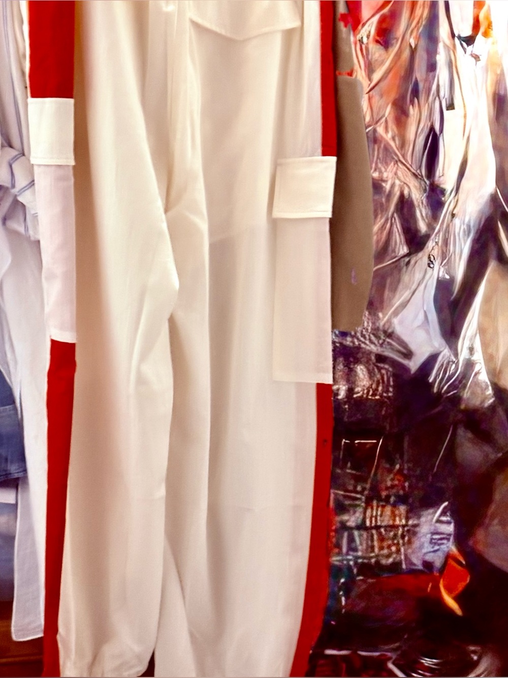 White & Red Side-Stripe Jumpsuit